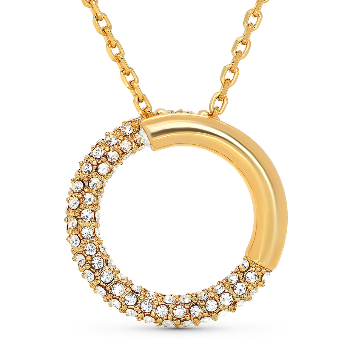 TRYNDI 18K Gold Plated Swarovski Crystal Open Circle Necklace