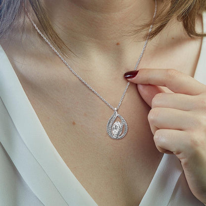 TRYNDI Rhodium Plated "To My Wife" Swarovski Crystal Orbital Birdcage Necklace