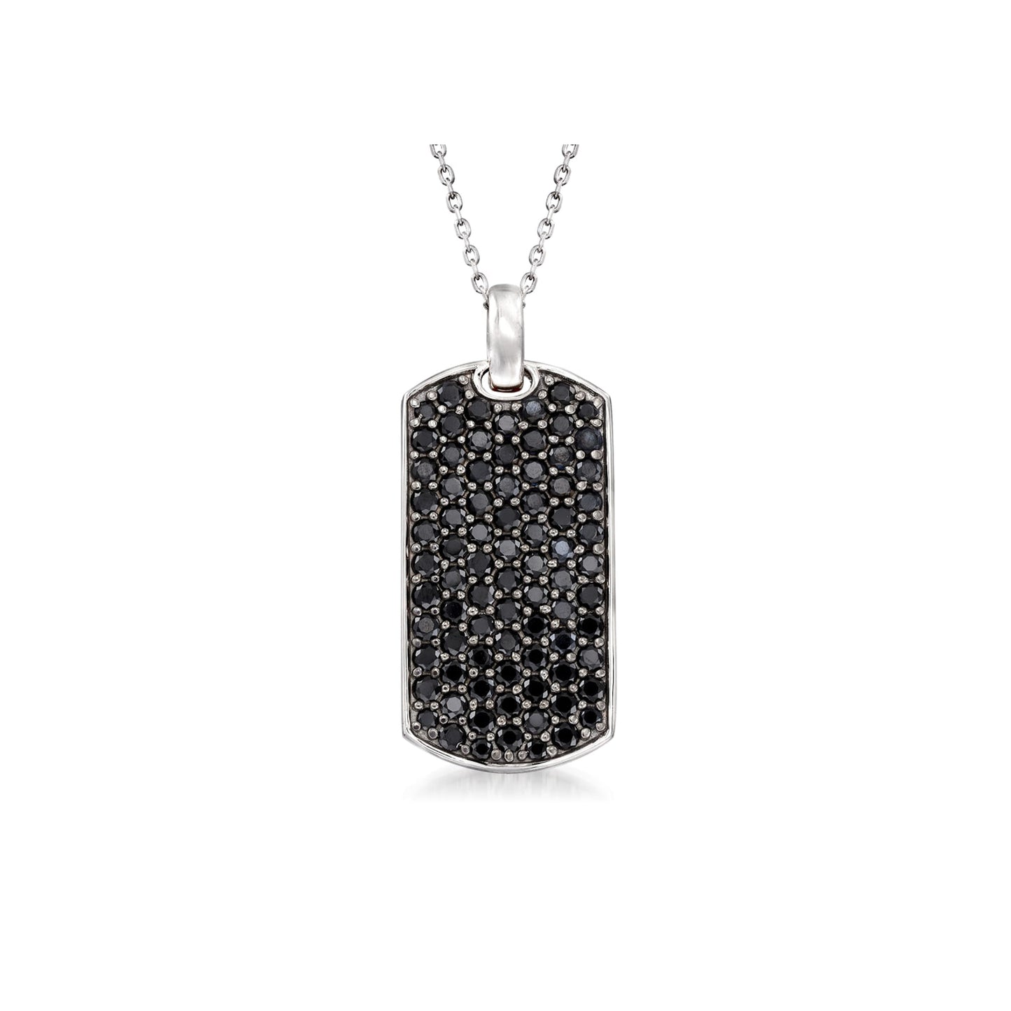Gem Treasures Sterling Silver Black Spinel Dog Tag Pendant with Chain