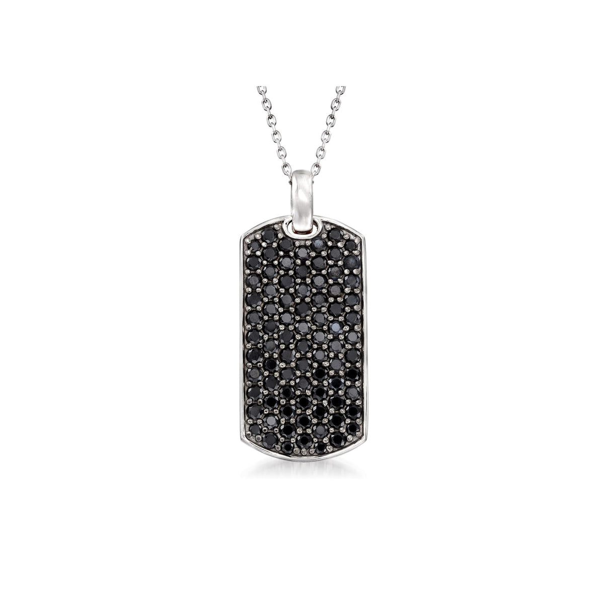 Gem Treasures Sterling Silver Black Spinel Dog Tag Pendant with Chain