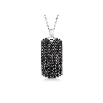 Gem Treasures Sterling Silver Black Spinel Dog Tag Pendant with Chain
