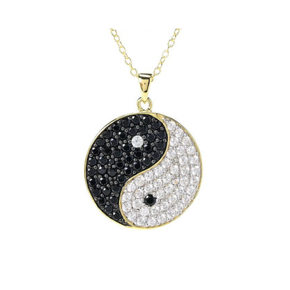 Gem Treasures 18K Gold Plated Black Spinel & White Zircon Yin-Yang Pendant with Chain