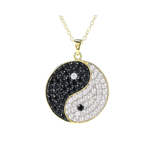 Gem Treasures 18K Gold Plated Black Spinel & White Zircon Yin-Yang Pendant with Chain