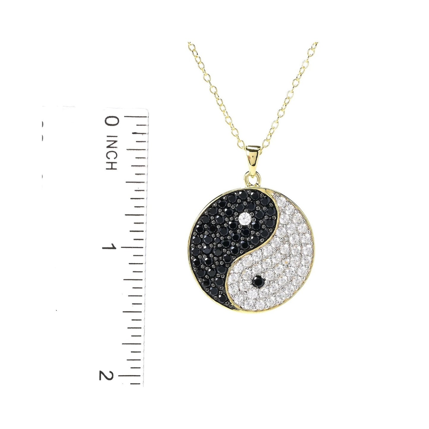 Gem Treasures 18K Gold Plated Black Spinel & White Zircon Yin-Yang Pendant with Chain