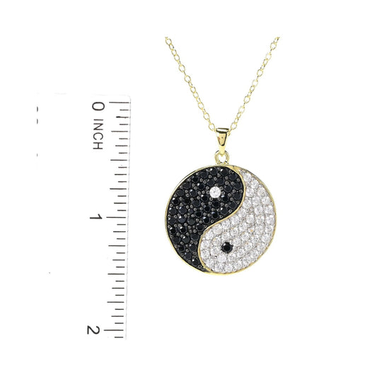 Gem Treasures 18K Gold Plated Black Spinel & White Zircon Yin-Yang Pendant with Chain