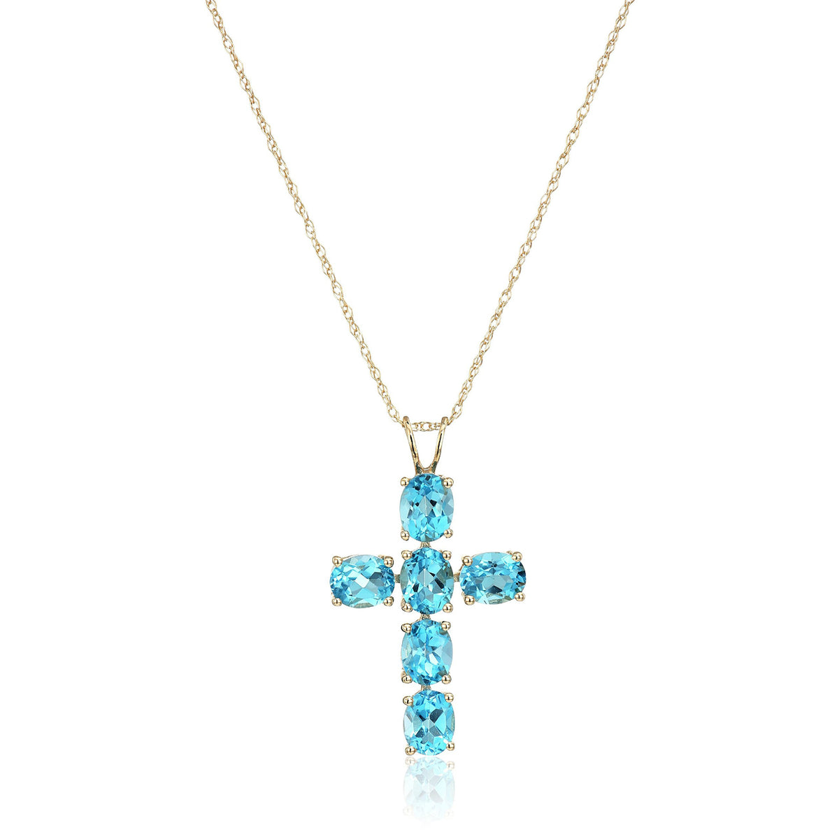 Gilded Lane 10K Gold Swiss Blue Topaz Cross Pendant with Chain