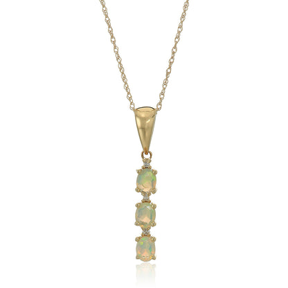 Gilded Lane 10K Gold 3-Stone Gem & Diamond Drop Pendant with Chain