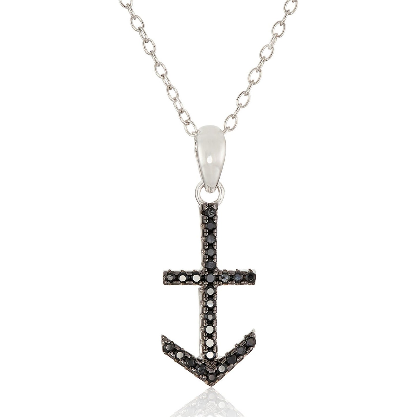 Gem Treasures Sterling Silver Black Spinel Anchor Pendant with Chain