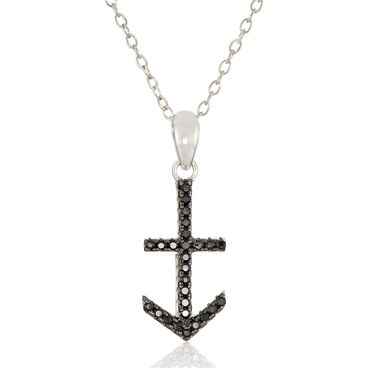 Gem Treasures Sterling Silver Black Spinel Anchor Pendant with Chain