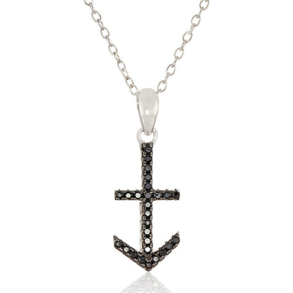 Gem Treasures Sterling Silver Black Spinel Anchor Pendant with Chain