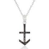 Gem Treasures Sterling Silver Black Spinel Anchor Pendant with Chain