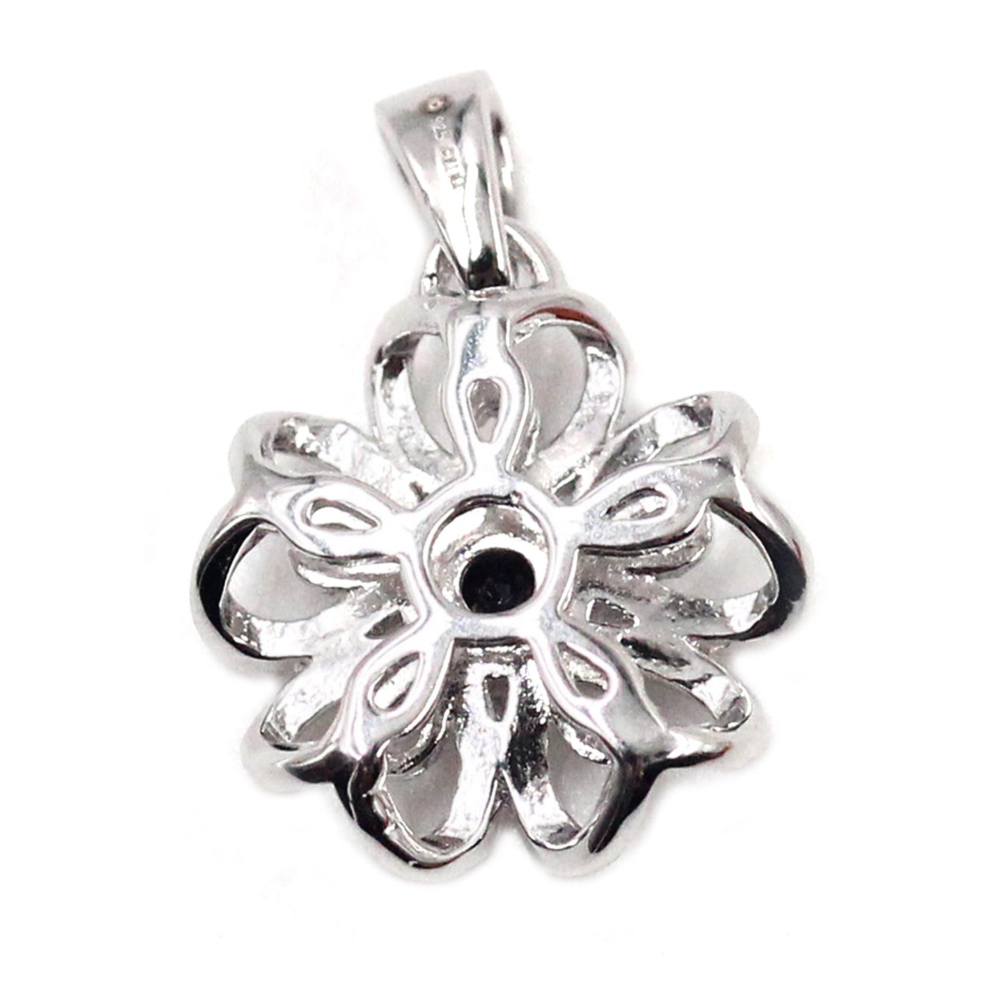 Gem Treasures Sterling Silver Black Spinel Flower Pendant with Chain