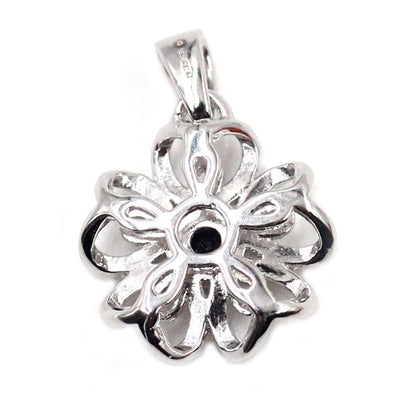 Gem Treasures Sterling Silver Black Spinel Flower Pendant with Chain