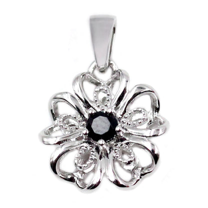 Gem Treasures Sterling Silver Black Spinel Flower Pendant with Chain