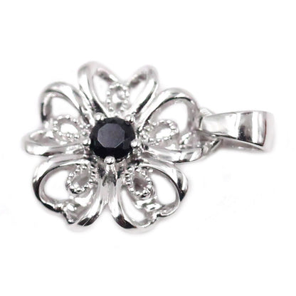 Gem Treasures Sterling Silver Black Spinel Flower Pendant with Chain