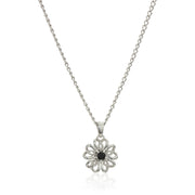 Gem Treasures Sterling Silver Black Spinel Flower Pendant with Chain