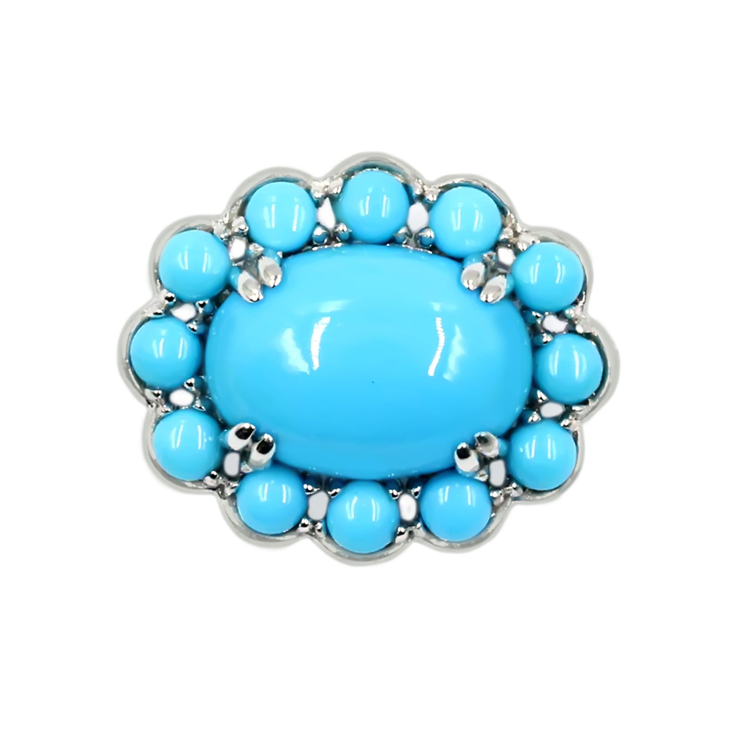 Sterling Silver 14x10mm Sleeping Beauty Turquoise Halo Pendant with Chain