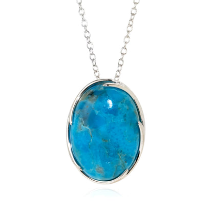 Sterling Silver 18x13mm Mohave Turquoise Oval Solitaire Pendant