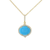 Gold Plated 12x10mm Sleeping Beauty Turq & White Topaz Halo East-West Pendant with Chain