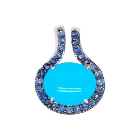 Sterling Silver 11x9mm Sleeping Beauty Turq & Ceylon Sapphire Pendant with Chain