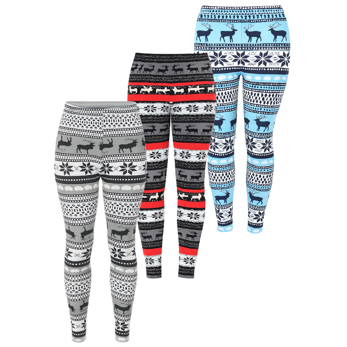 White Mark Women's Set of 3 Holiday Printed Leggings
