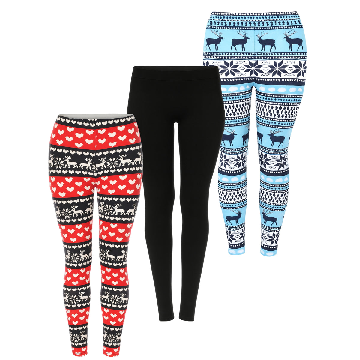 White Mark Women's Set of 3 Holiday Printed Leggings