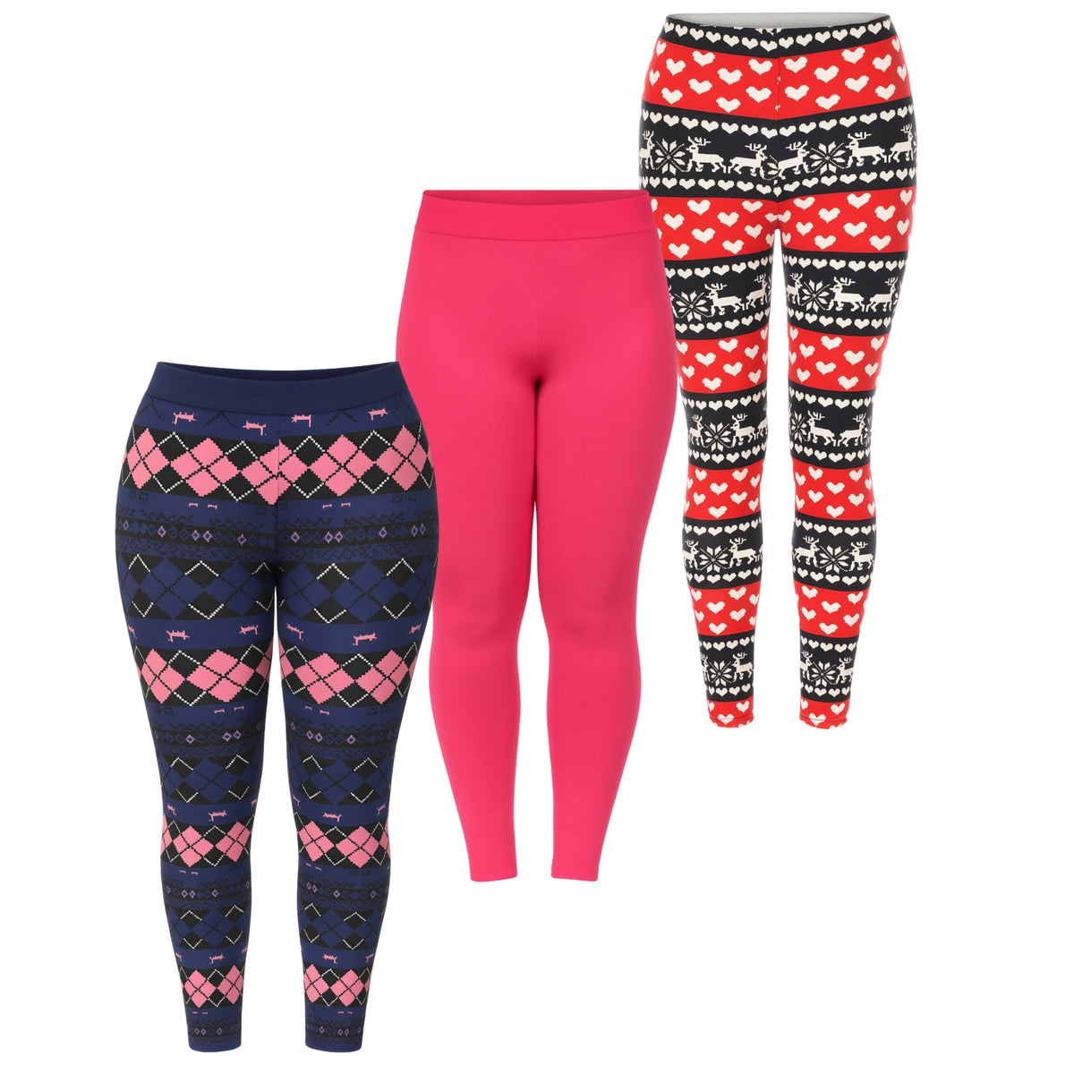 White Mark Women's Set of 3 Holiday Printed Leggings