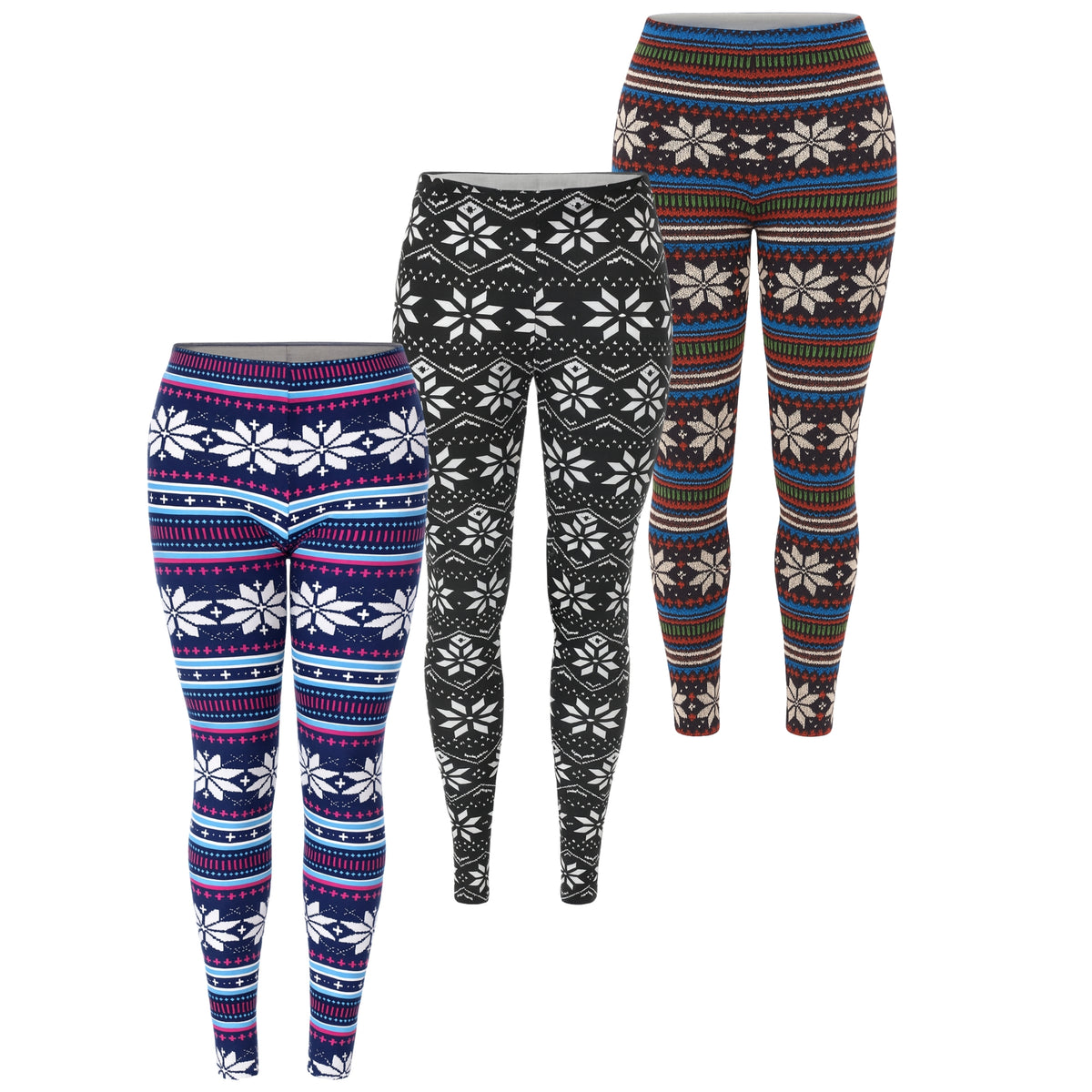 White Mark Women's Set of 3 Holiday Printed Leggings
