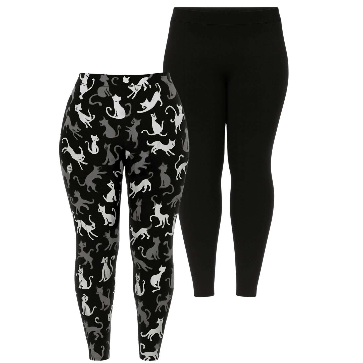 White Mark Women's Set of 2 Print & Solid Leggings