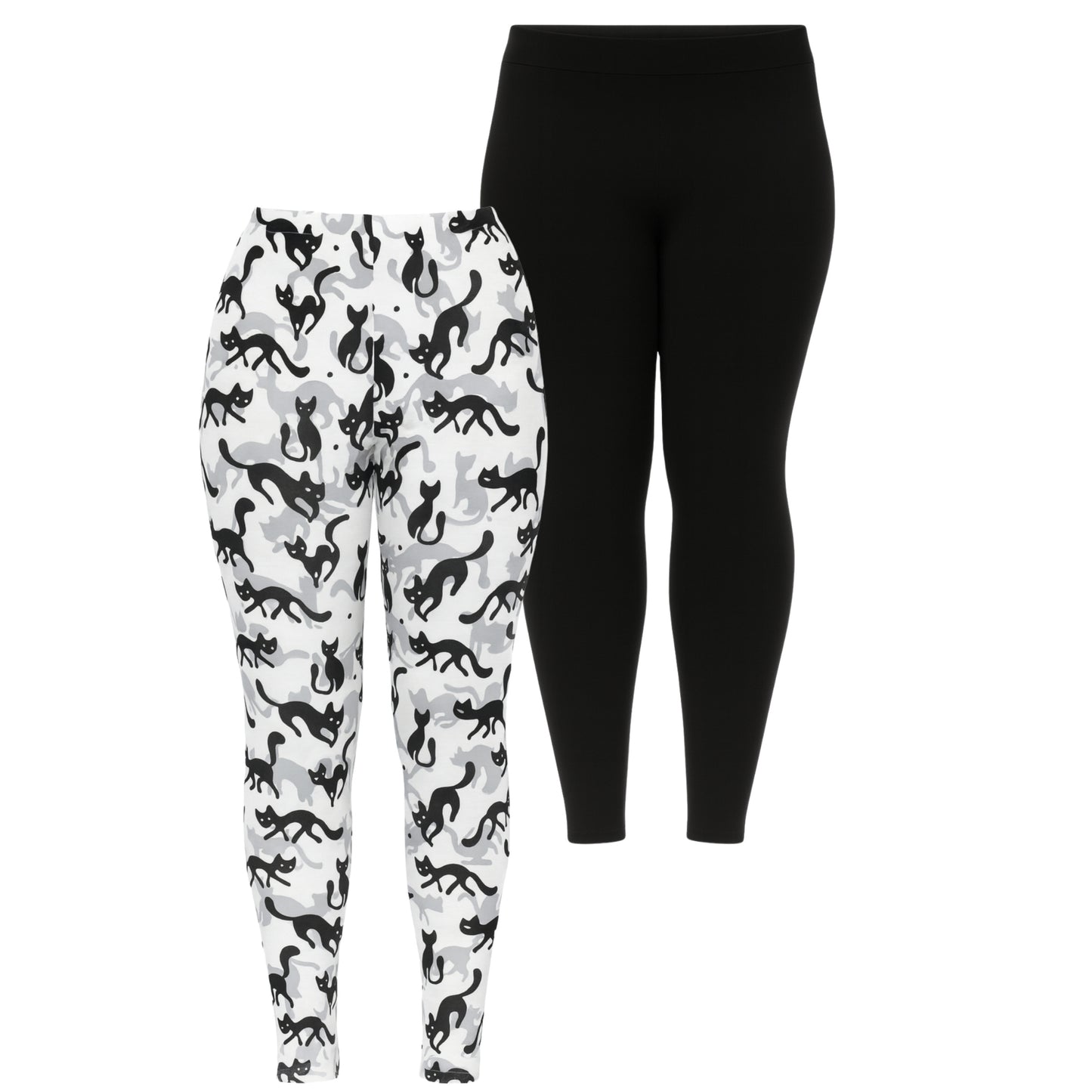 White Mark Women's Set of 2 Print & Solid Leggings