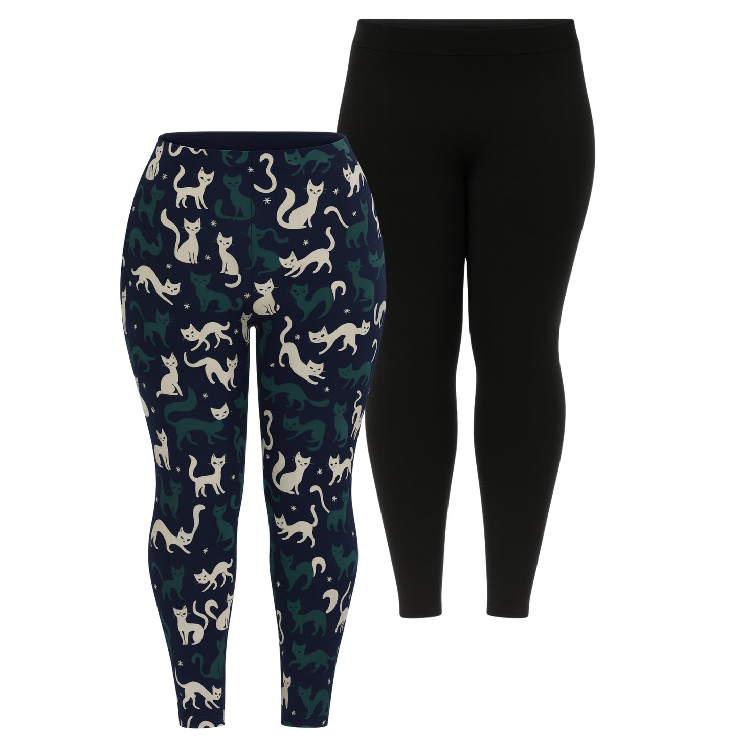 White Mark Women's Set of 2 Print & Solid Leggings