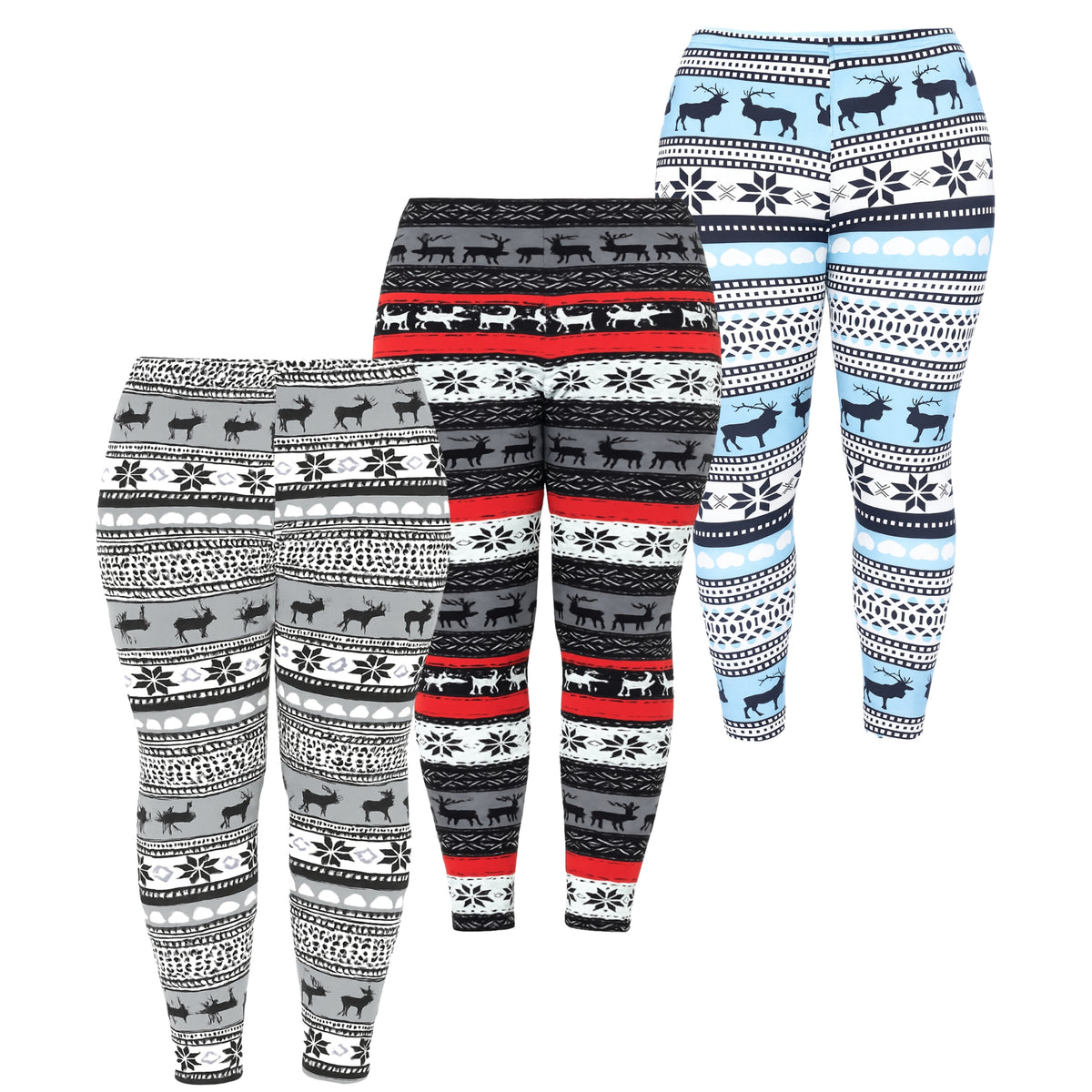White Mark Women's Set of 3 Holiday Printed Leggings