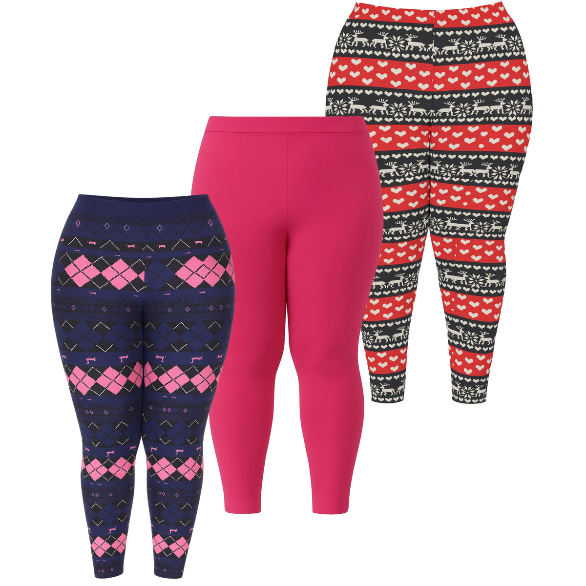 White Mark Women's Set of 3 Holiday Printed Leggings