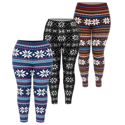 White Mark Women's Set of 3 Holiday Printed Leggings