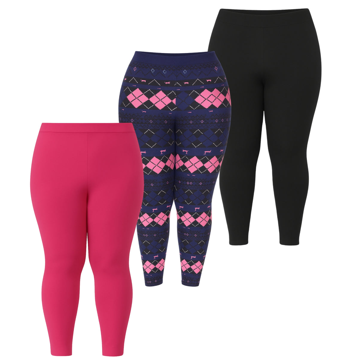 White Mark Women's Set of 3 Holiday Printed Leggings