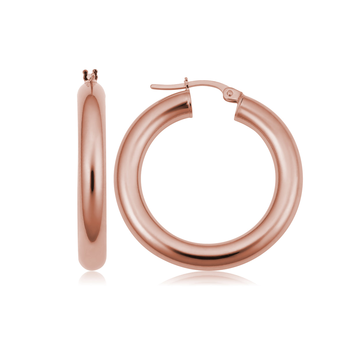 14K Italian Gold Round Polished Hoop Earrings