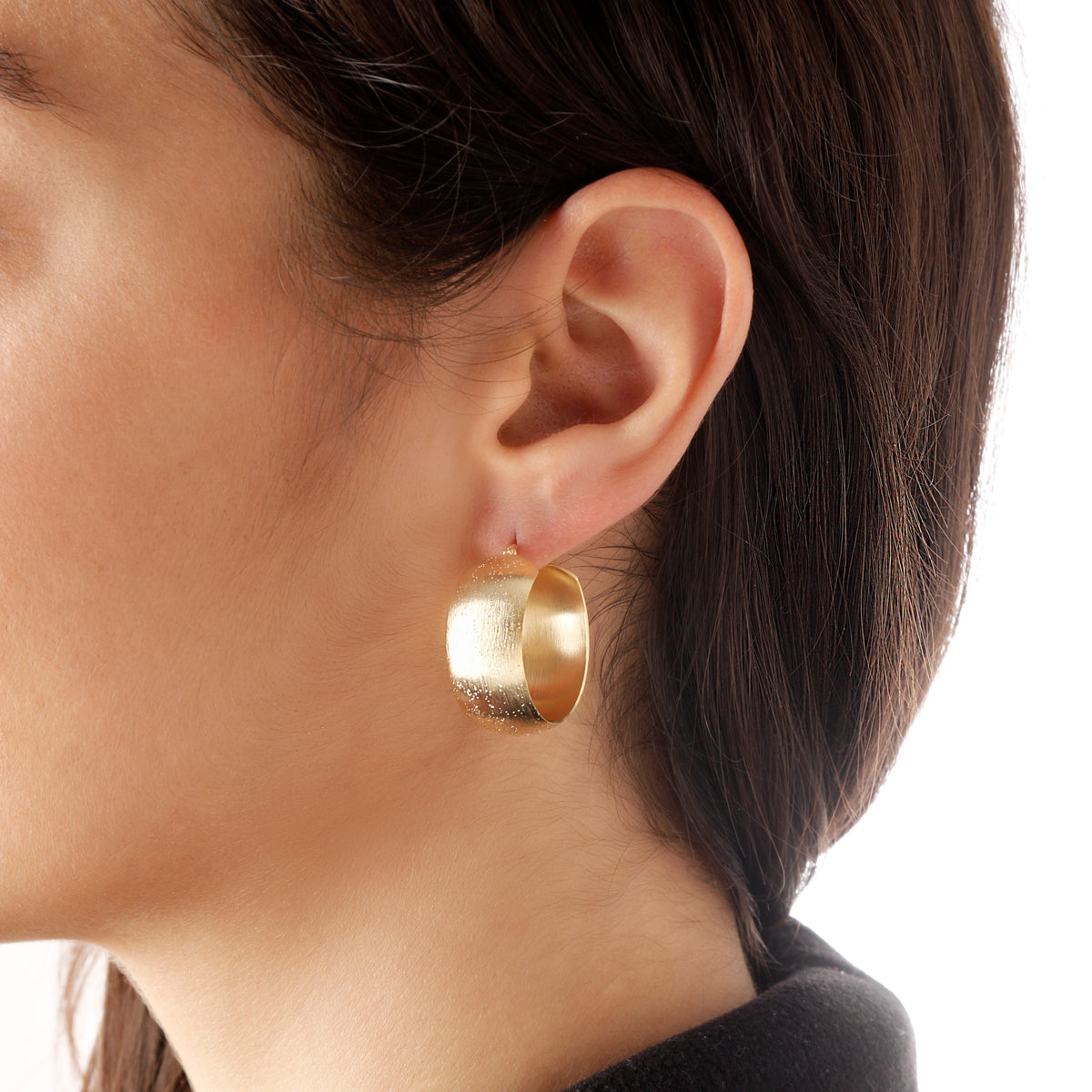 Toscana Italiana 18K Gold Plated Satin Finish Domed Hoop Earrings