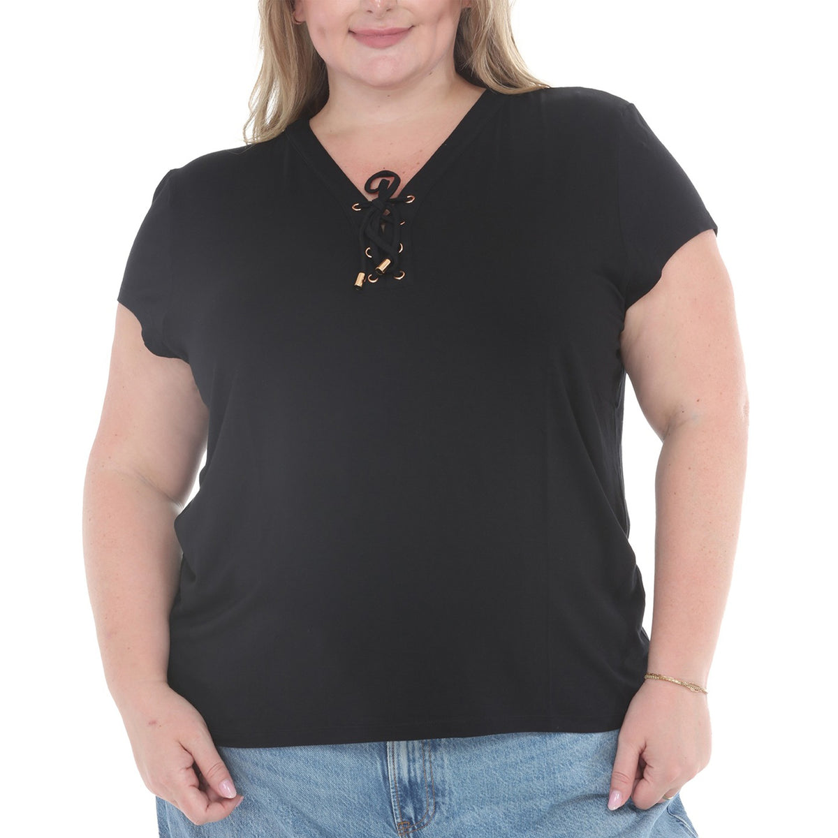 White Mark Women’s V-Neck Front Tie Pullover Top