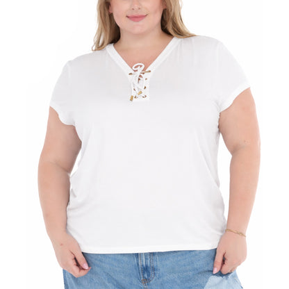 White Mark Women’s V-Neck Front Tie Pullover Top