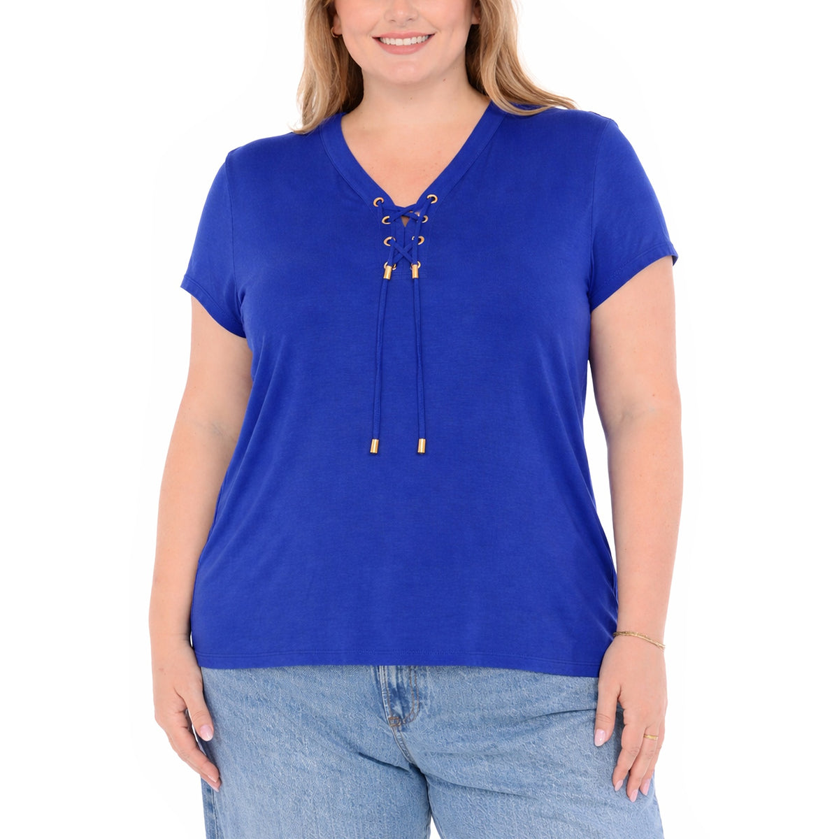 White Mark Women’s V-Neck Front Tie Pullover Top