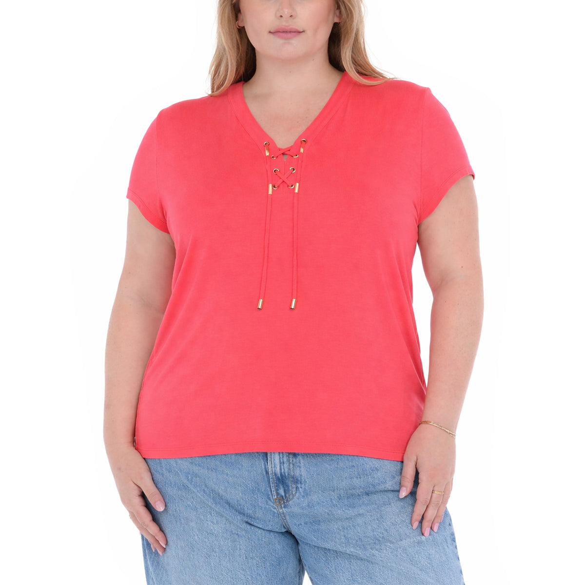 White Mark Women’s V-Neck Front Tie Pullover Top