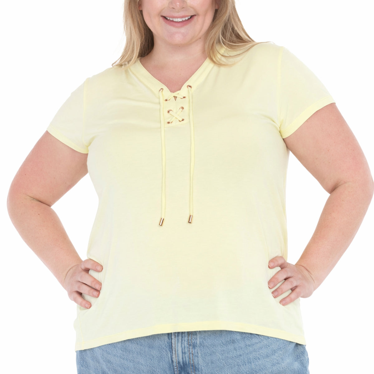 White Mark Women’s V-Neck Front Tie Pullover Top