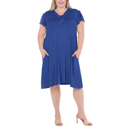 White Mark Women's Tie Front Flutter Sleeve Shift Dress