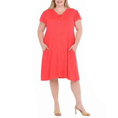 White Mark Women's Tie Front Flutter Sleeve Shift Dress