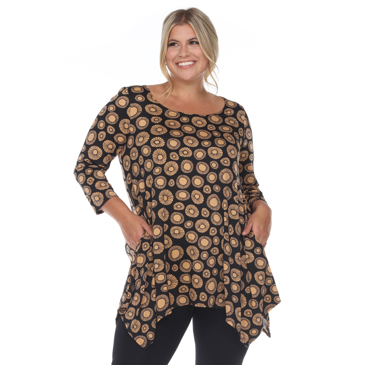 White Mark Women's Printed Geometric Circle Tunic Top