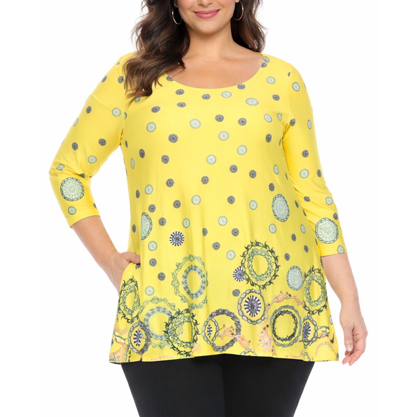White Mark Women's Printed Sleeve Flowy Tunic Top