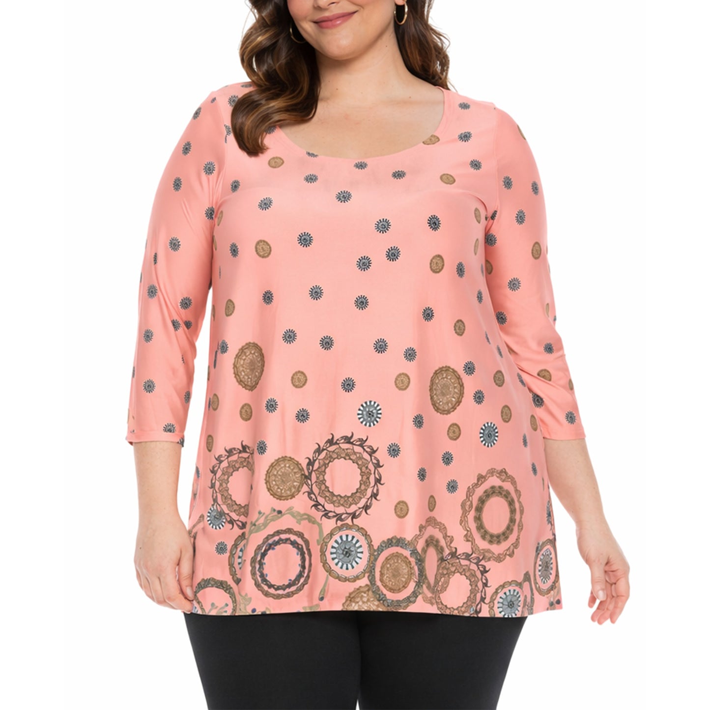 White Mark Women's Printed Sleeve Flowy Tunic Top
