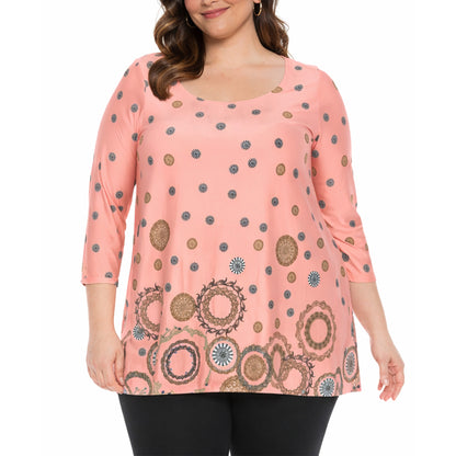 White Mark Women's Printed Sleeve Flowy Tunic Top