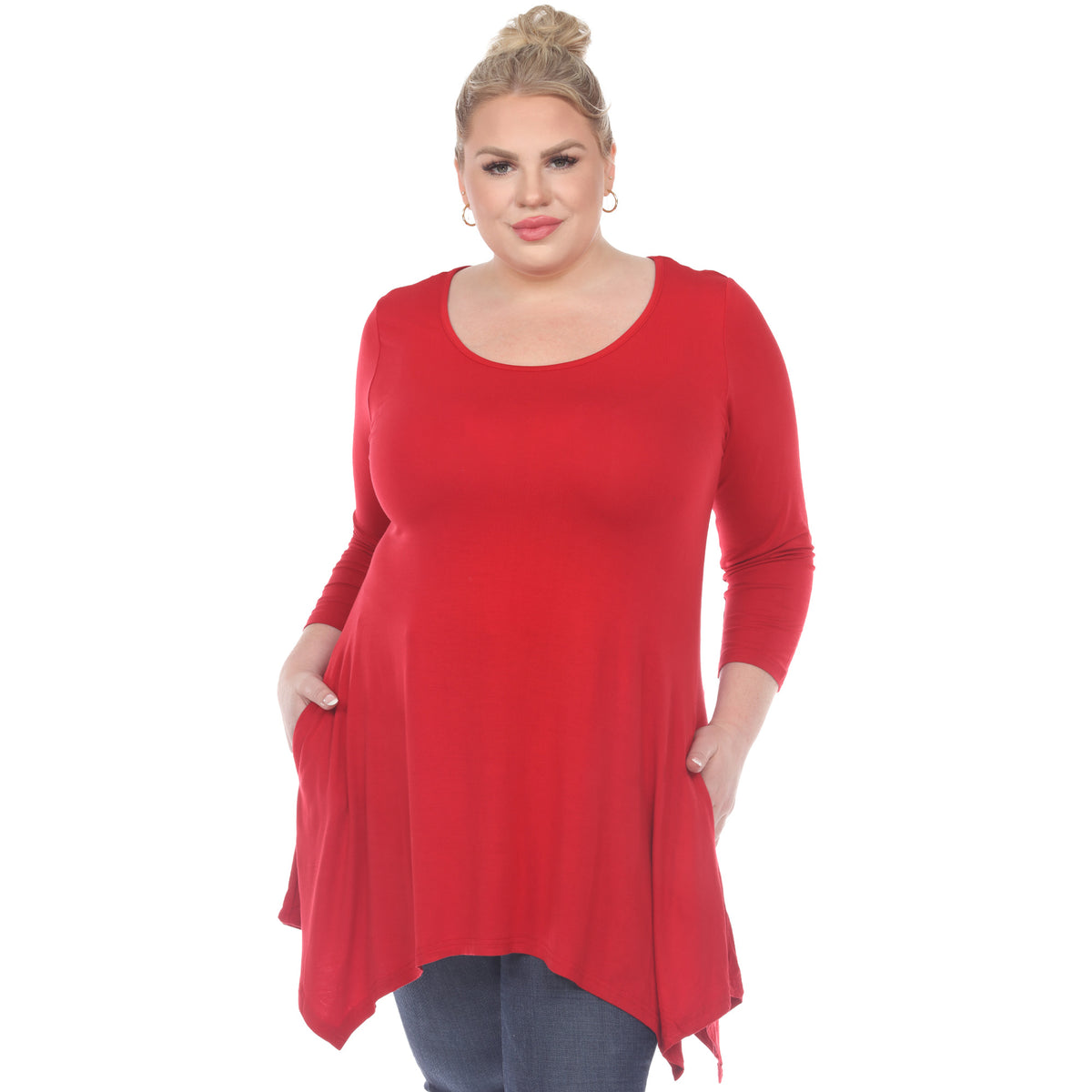 White Mark Women's Makayla Long Sleeve Four Point Hem Solid Tunic Top