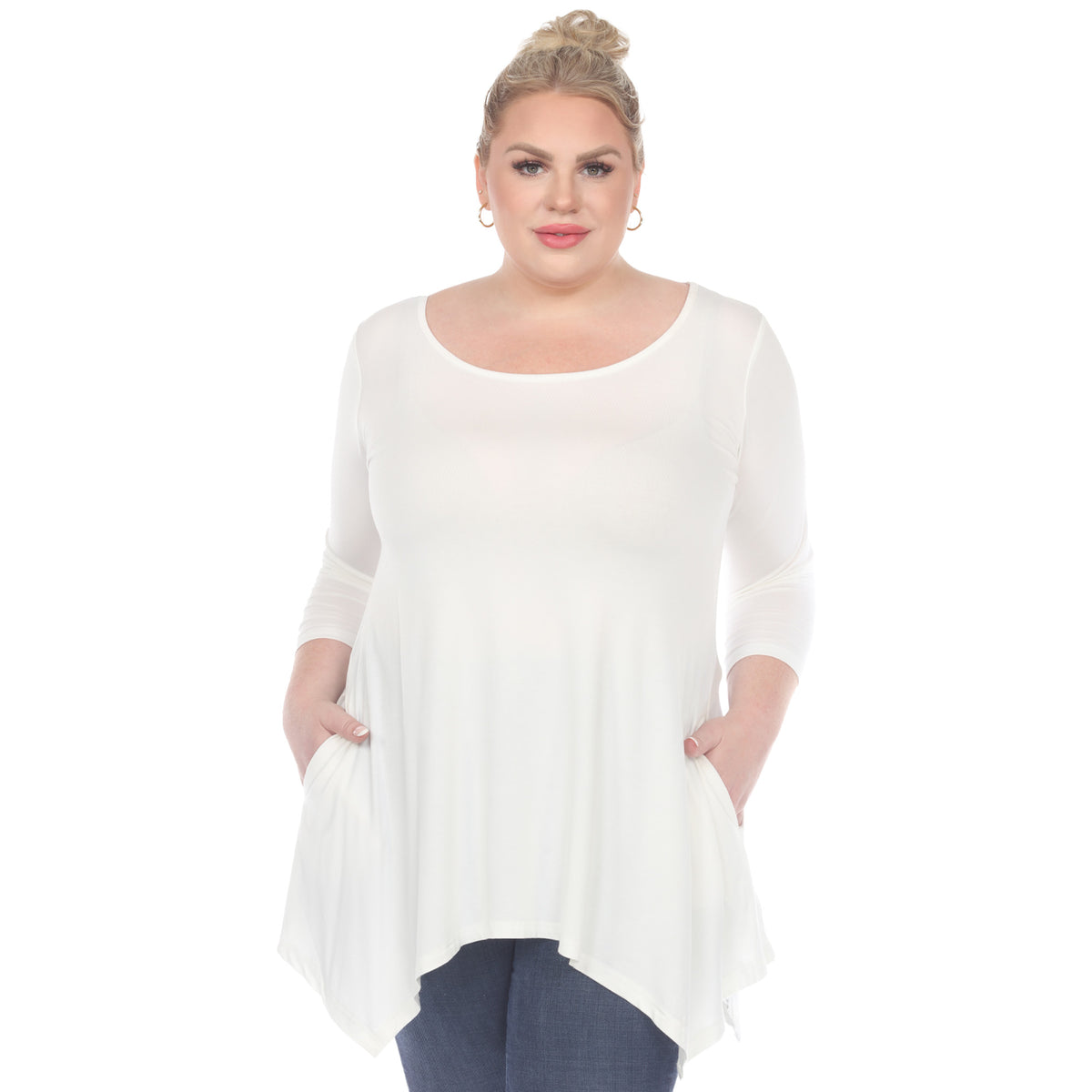 White Mark Women's Makayla Long Sleeve Four Point Hem Solid Tunic Top